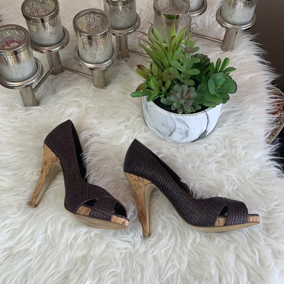 Nine West Women’s Brown Wicker Cork Heels Open Toe Pumps Size 7 US - Picture 3 of 12